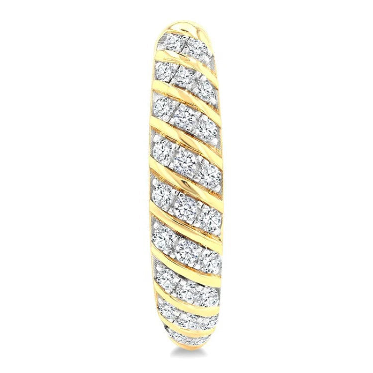 1/2 Ctw Ribbed Swirl Round Cut Diamond Fashion Hoop Earring in 10K Yellow Gold