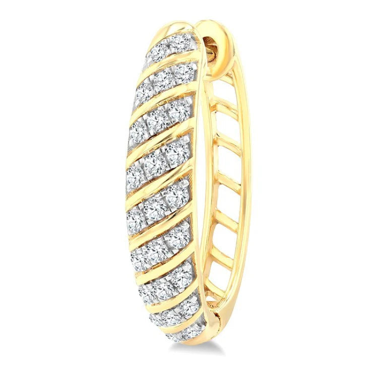 1/2 Ctw Ribbed Swirl Round Cut Diamond Fashion Hoop Earring in 10K Yellow Gold
