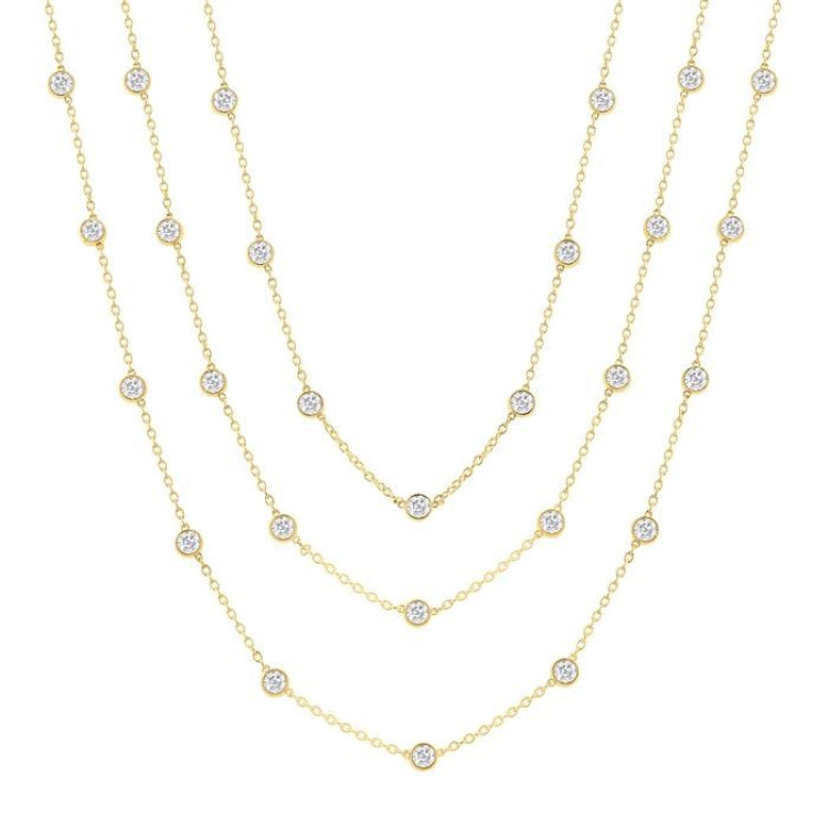10 Ctw Bezel Set Round Cut Diamond 60-Inch Long Station Necklace in 14K Yellow Gold