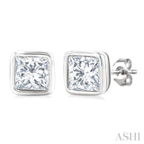 1/5 Ctw Petite Bezel Set Princess Cut Diamond Fashion Stud Earring in 10K White Gold