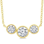 Load image into Gallery viewer, 3/4 Ctw Past, Present &amp; Future 3-Stone Bezel Set Round Cut Diamond Necklace in 14K Yellow Gold