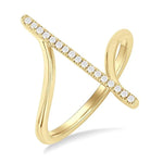 Load image into Gallery viewer, 1/10 Ctw Wide Bypass Bar Intersection Round Cut Diamond Lightweight Fashion Ring in 10K Yellow Gold