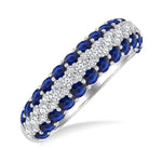 Load image into Gallery viewer, 1/2 Ctw Round Cut Diamond Center and 2.4MM Sapphire Border Precious Band in 14K White Gold