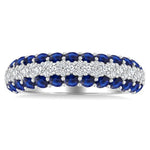 Load image into Gallery viewer, 1/2 Ctw Round Cut Diamond Center and 2.4MM Sapphire Border Precious Band in 14K White Gold