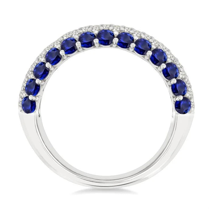 1/2 Ctw Round Cut Diamond Center and 2.4MM Sapphire Border Precious Band in 14K White Gold