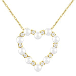 Load image into Gallery viewer, 3 MM Round Shape Cultured Pearl and 1/5 Ctw Heart Shape Round Cut Diamond Pendant With Chain in 14K Yellow Gold