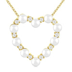 Load image into Gallery viewer, 3 MM Round Shape Cultured Pearl and 1/5 Ctw Heart Shape Round Cut Diamond Pendant With Chain in 14K Yellow Gold