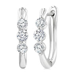 Load image into Gallery viewer, 1/2 Ctw 3-Stone Round Cut Diamond Fashion Hoop Earring in 14K White Gold