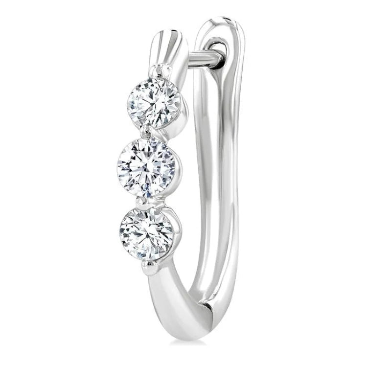 1/2 Ctw 3-Stone Round Cut Diamond Fashion Hoop Earring in 14K White Gold