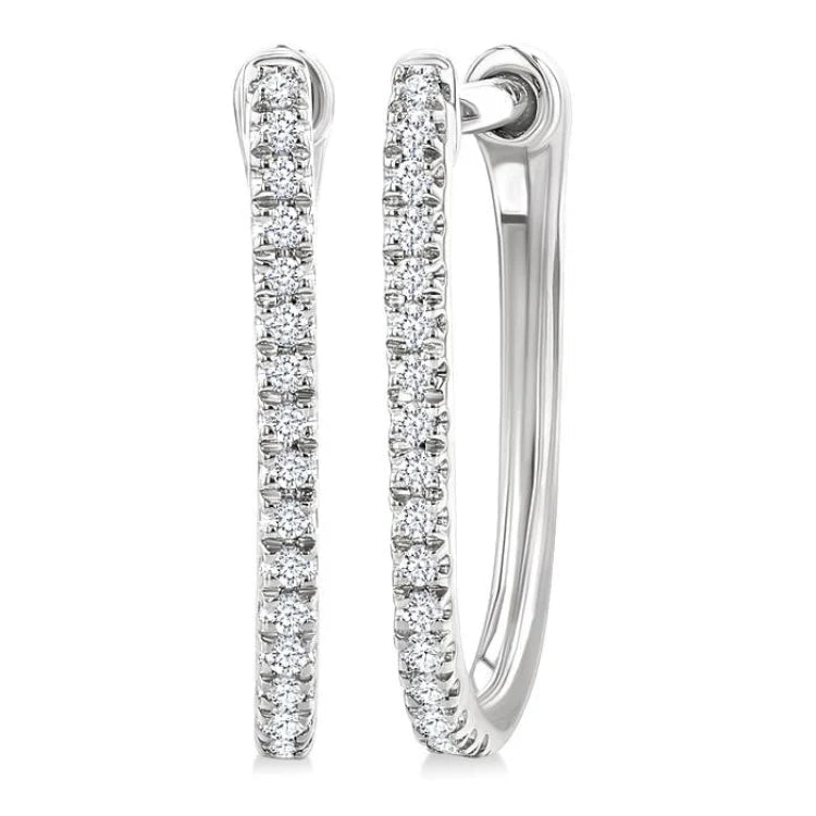 1/10 Ctw Round Cut Diamond Fashion Hoop Earring in 10K White Gold
