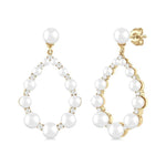 Load image into Gallery viewer, 2 MM-4.5 MM Drop Tear Round Shape Cultured Pearls and 1/4 Ctw Round Cut Diamond Fashion Earring in 14K Yellow Gold