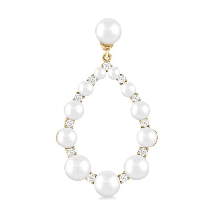 2 MM-4.5 MM Drop Tear Round Shape Cultured Pearls and 1/4 Ctw Round Cut Diamond Fashion Earring in 14K Yellow Gold