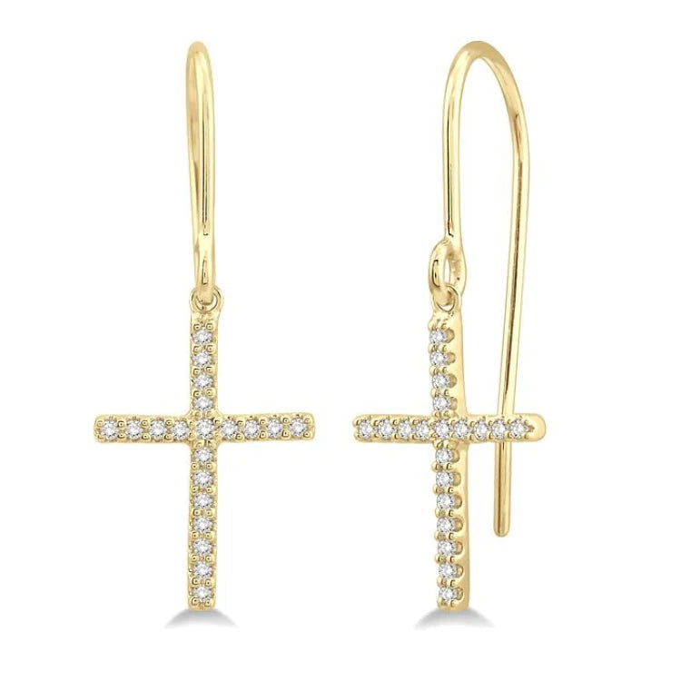 1/6 Ctw Cross Charm Petite Round Cut Diamond Fashion Earrings in 10K Yellow Gold