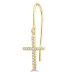 Load image into Gallery viewer, 1/6 Ctw Cross Charm Petite Round Cut Diamond Fashion Earrings in 10K Yellow Gold