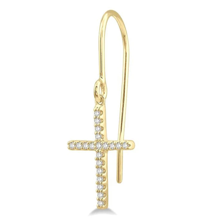 1/6 Ctw Cross Charm Petite Round Cut Diamond Fashion Earrings in 10K Yellow Gold