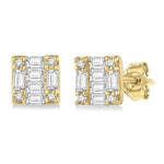 Load image into Gallery viewer, 1/6 Ctw Square Shape Baguette and Round Cut Diamond Petite Fashion Earring in 10K Yellow Gold.