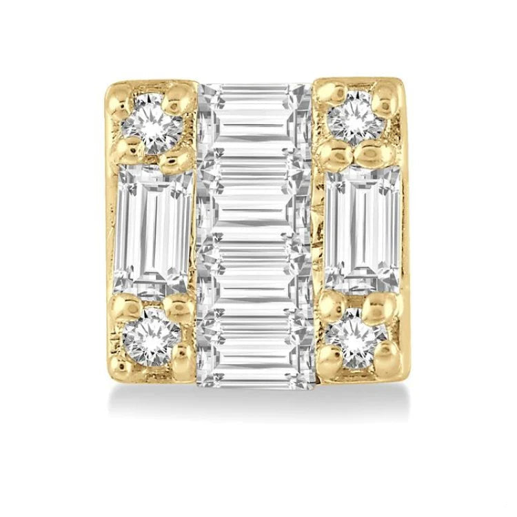 1/6 Ctw Square Shape Baguette and Round Cut Diamond Petite Fashion Earring in 10K Yellow Gold.