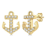 Load image into Gallery viewer, 1/10 Ctw Anchor Round Cut Diamond Petite Fashion Earring in 10K Yellow Gold