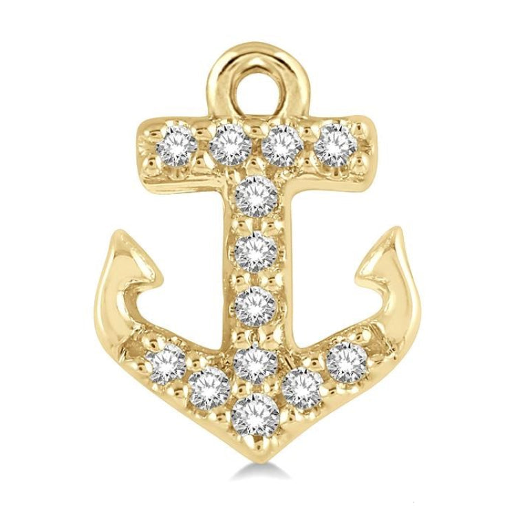 1/10 Ctw Anchor Round Cut Diamond Petite Fashion Earring in 10K Yellow Gold