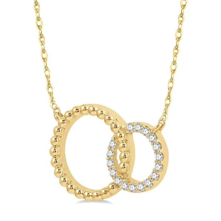 1/10 Ctw Interlocking Twin Circles Round Cut Diamond Pendant With Chain in 10K Yellow Gold