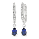 Load image into Gallery viewer, 5x3 MM Bezel Set Pear Cut Sapphire Precious Fashion Huggie Earrings in 10K White Gold