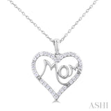 1/4 Ctw 'MOM' Heart Frame Round Cut Diamond Fashion Pendant With Chain in 10K White Gold