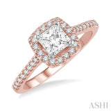 3/8 Ctw Diamond Ladies Engagement Ring with 1/4 Ct Princess Cut Center Stone in 14K Rose and White Gold