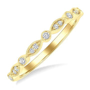 1/10 Ctw Marquise and Circular Motif Carved Round Cut Diamond Stackable Wedding Band in 14K Yellow Gold