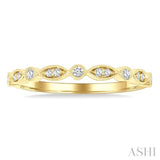 1/10 Ctw Marquise and Circular Motif Carved Round Cut Diamond Stackable Wedding Band in 14K Yellow Gold