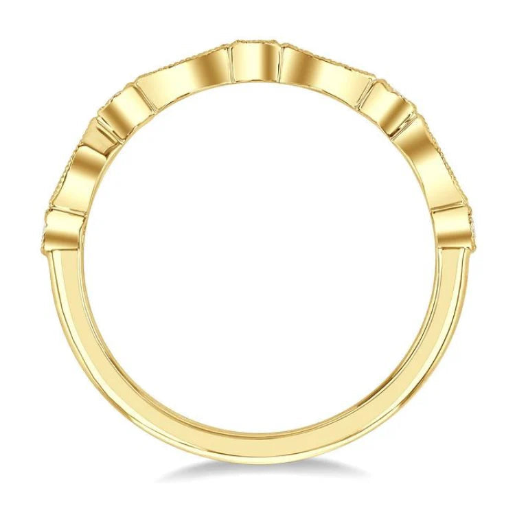 1/10 Ctw Marquise and Circular Motif Carved Round Cut Diamond Stackable Wedding Band in 14K Yellow Gold
