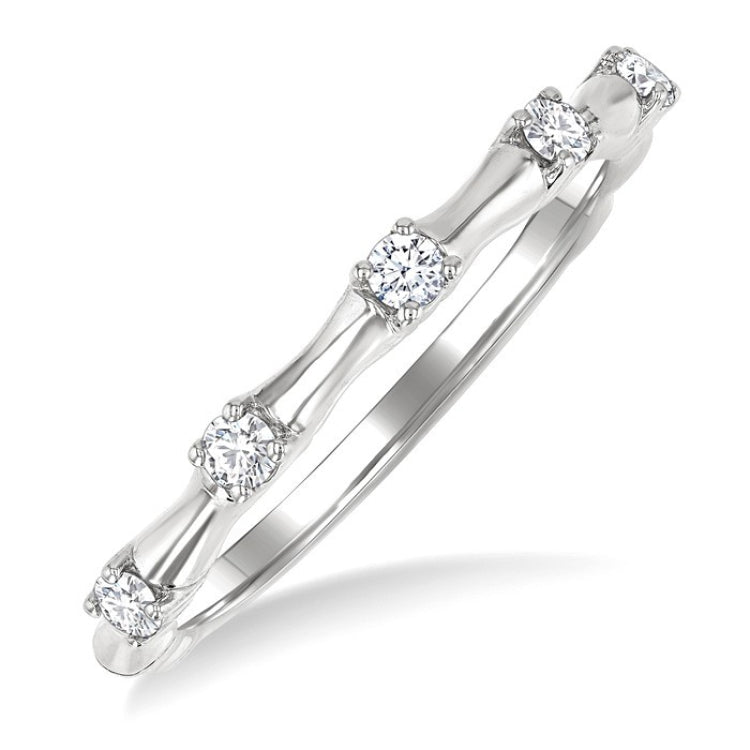 1/5 Ctw Bamboo Shoot Inspired Round Cut Diamond Fashion Ring in 14K White Gold