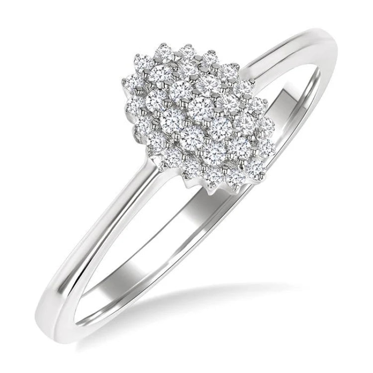 1/6 Ctw Petite Oval Shape Round Cut Diamond Cluster Fashion Ring in 10K White Gold