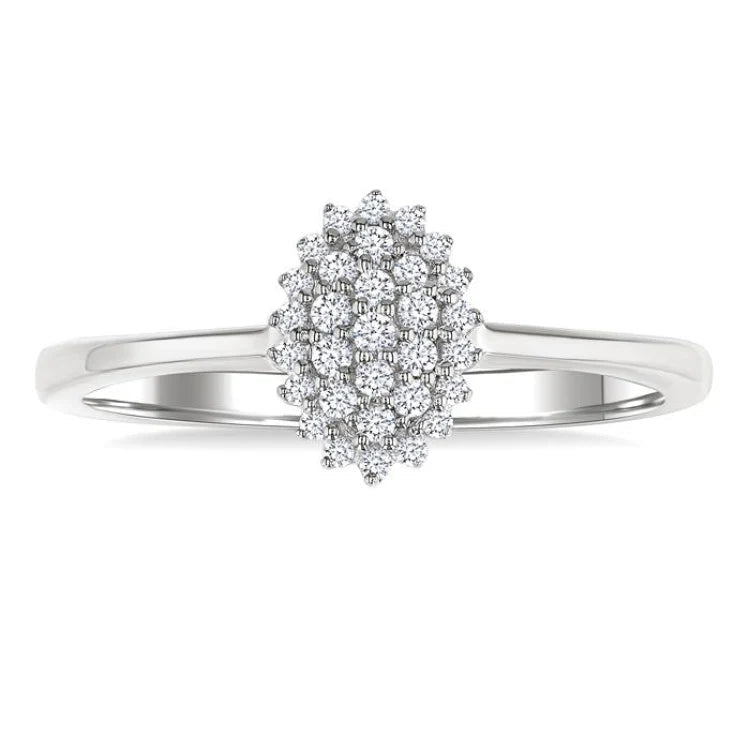 1/6 Ctw Petite Oval Shape Round Cut Diamond Cluster Fashion Ring in 10K White Gold