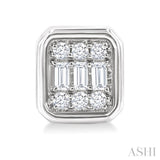 1/5 Ctw Petite Bezel Set Emerald Shape Fusion Baguette and Round Cut Diamond Fashion Stud Earring in 10K White Gold