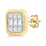Load image into Gallery viewer, 1/5 Ctw Petite Bezel Set Emerald Shape Fusion Baguette and Round Cut Diamond Fashion Stud Earring in 10K Yellow Gold