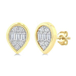 Load image into Gallery viewer, 1/5 Ctw Petite Bezel Set Pear Shape Fusion Baguette and Round Cut Diamond Fashion Stud Earring in 10K Yellow Gold