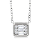 Load image into Gallery viewer, 1/6 Ctw Petite Bezel Set East-West Emerald Shape Fusion Baguette and Round Cut Diamond Fashion Pendant With Chain in 10K White Gold