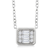 1/6 Ctw Petite Bezel Set East-West Emerald Shape Fusion Baguette and Round Cut Diamond Fashion Pendant With Chain in 10K White Gold