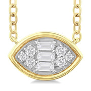 1/6 Ctw Petite Bezel Set East-West Marquise Shape Fusion Baguette and Round Cut Diamond Fashion Pendant With Chain in 10K Yellow Gold