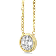 1/6 Ctw Petite Bezel Set Round Shape Fusion Baguette and Round Cut Diamond Fashion Pendant With Chain in 10K Yellow Gold