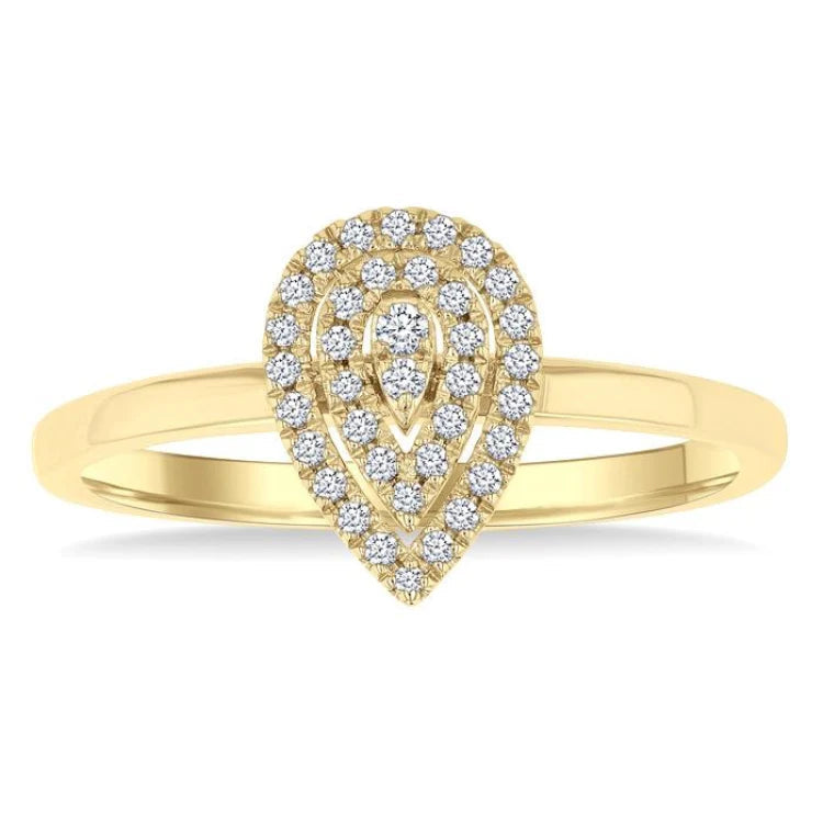 1/6 Ctw Double Halo Pear Shape Petite Round Cut Diamond Fashion Ring in 10K Yellow Gold