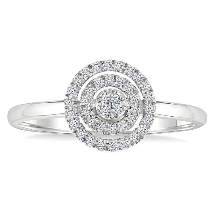 1/6 Ctw Double Halo Round shape Petite Round Cut Diamond Fashion Ring in 10K White Gold