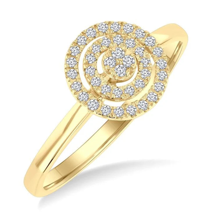1/6 Ctw Double Halo Oval Shape Petite Round Cut Diamond Fashion Ring in 10K Yellow Gold