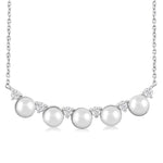 Load image into Gallery viewer, 4.5 MM Round Shape Cultured Pearl and 1/6 Ctw Smile Round Cut Diamond Necklace in 10K White Gold