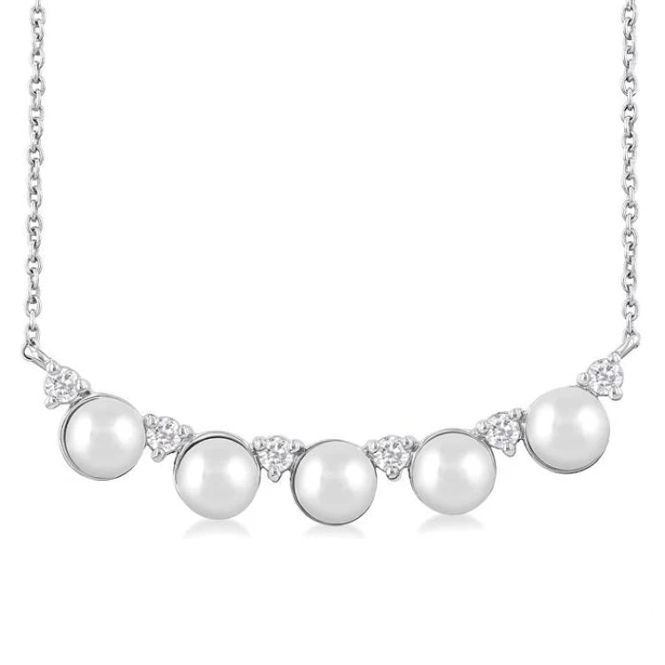 4.5 MM Round Shape Cultured Pearl and 1/6 Ctw Smile Round Cut Diamond Necklace in 10K White Gold
