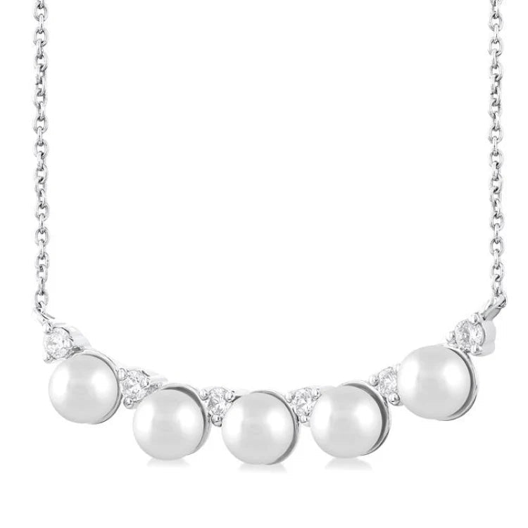 4.5 MM Round Shape Cultured Pearl and 1/6 Ctw Smile Round Cut Diamond Necklace in 10K White Gold