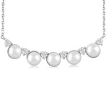 Load image into Gallery viewer, 4.5 MM Round Shape Cultured Pearl and 1/6 Ctw Smile Round Cut Diamond Necklace in 10K White Gold