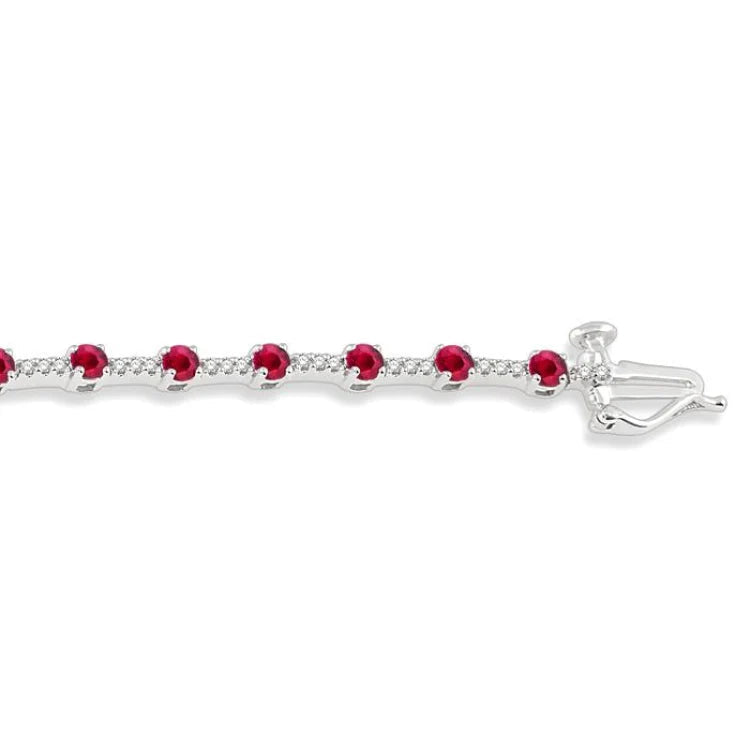 2.5 MM Round Cut Ruby and 1/2 Ctw Round Cut Diamond Precious Bracelet in 10K White Gold