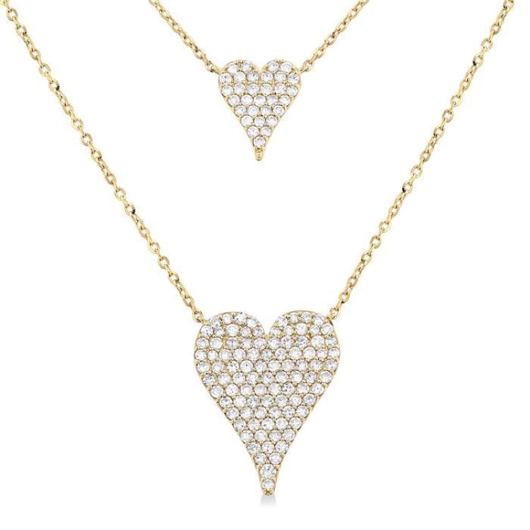 3/4 Ctw 2-Layered Heart Shape Round Cut Diamond Fashion Necklace in 14K Yellow Gold