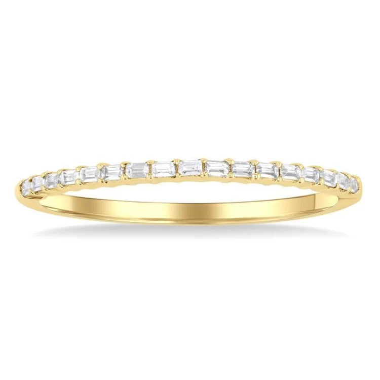 1/10 Ctw Straight Row Baguette Cut Diamond Stackable Fashion Band in 10K Yellow Gold